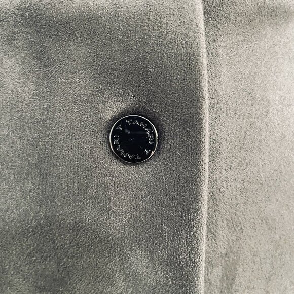 Tahari Charcoal Faux Suede A Line Midi Skirt Button Front High Waist Festival - Picture 7 of 11